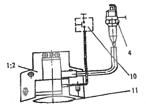  Рис. 18. Схема системы зажигания с электронным магдино ЭМ-2 (позиционные обозначения - см. рис. 17, а)