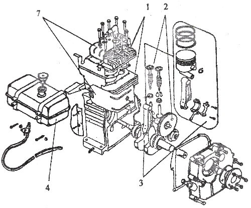 Рис. 4а. Составные части двигателя, вид слева.