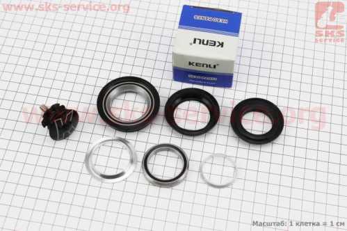 Рулевые чашки 1-1/8"x1,5" (44/28,6x50,6/33) безрезьбовой вилки, полуинтегрированные, пром-подшипники, чёрные KL-B331