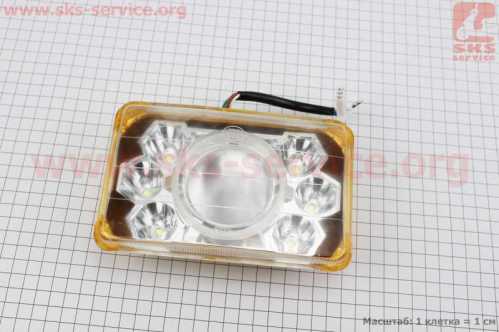 Фары квадратной передняя часть 6+1-LED линза с ободком, 165x105мм, TUNING