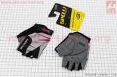 Перчатки детские без пальцев (7-8 лет) с мягкими вставками под ладонь, чёрно-серо-розовые SKG-1553
