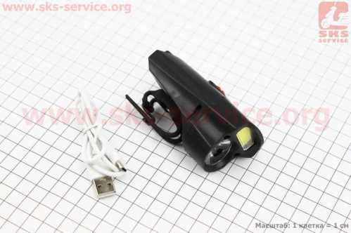 Фонарь передний 1+7 диодов 360 lumen, Li-ion 3.7V 500mAh зарядка от USB, влагозащитный, чёрный BG-C20