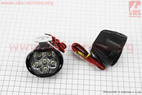 Фара дополнительная светодиодная влагозащитная - 6 LED с креплением, к-кт 2шт 64*52мм, тип 1