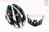 Шлем велосипедный M (54-57 см) съёмный козырёк, 18 вент. отверстий, системы регулировки по размеру Divider и Run System SRS, чёрно-бело-зелёный AV-01