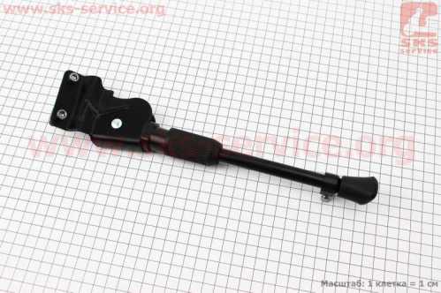 Подножка боковая задняя телескопическая для 24"- 29", крепление под 2 болта за перо рамы, чёрная HS-007C