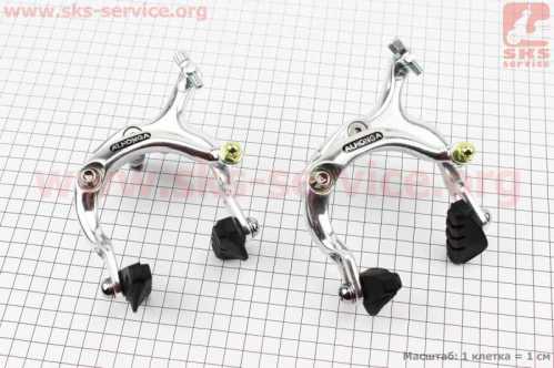 Тормоз ROAD V-brake клещевого типа, передний+задний, ход колодки 67-79мм, алюминиевый, HJ-1201AD