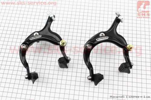 Тормоз ROAD V-brake клещевого типа, передний+задний, ход колодки 67-79мм, алюминиевый, чёрный HJ-1201AD