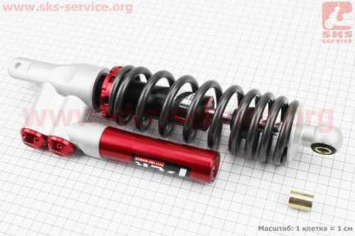 Амортизатор задний GY6/Honda - 320мм*d62мм (втулка 12;10мм / вилка 8мм) газовый, графит-красный