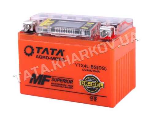 Аккумулятор гелевый, 4АH YTX4L-BS, оранж., 113*70*85 мм, С ДИСПЛЕЕМ - OUTDO