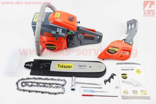 Бензопила TRESZER TRS7 52cc (3,8кВт. шина 16", цепь 325-1,5-64зв. квад. зуб) с подкачкой, плавный пуск