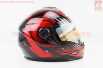 Шлем интеграл, закрытый HF-122 XL, ЧЁРНЫЙ глянец с красно-серым рисунком IRON Q238 (возможен не работающий воздухозаборник, потёртости)