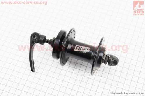 Втулка передня MTB алюмінієва 14Gx36H, Disk-brake, 2 пром-підшипники 6200 2RS, кріпл. ексцентрик, чорна FB-A208
