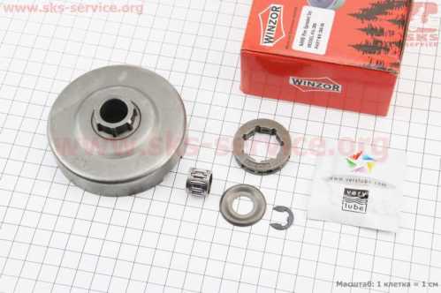 Тарелка сцепления + звезда 3/8-7 Husqvarna-365/371/372, JONSERED-CS2165/2171/2172 + подшипник + смазка + шайбы