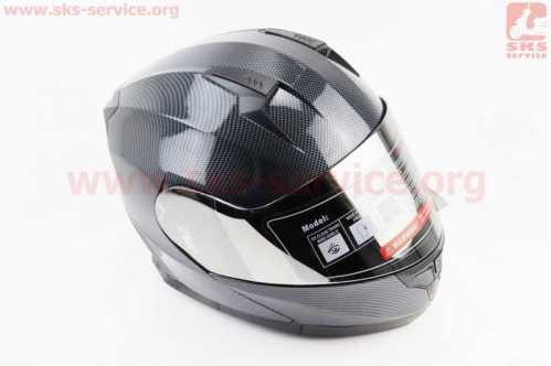 Шлем модуляр, закрытый с откидным подбородком+откидные очки BLD-162 S (55-56см), "КАРБОН" глянец