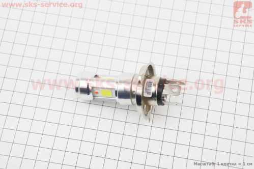 Лампа фары диодная H4 - LED-3+1 линза с синей подсветкой