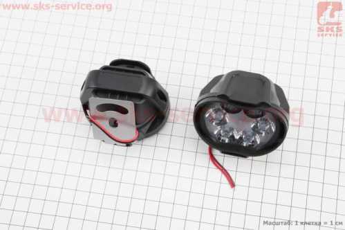 Фара дополнительная светодиодная влагозащитная - 6 LED с креплением, к-кт 2шт 64*52мм, тип 2