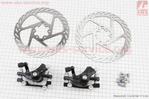 Тормоз Disk-brake передний (F160/R140мм)+задний (F180/R160мм), диски 160мм, крепл. 6 болтов, чёрный DX-2007