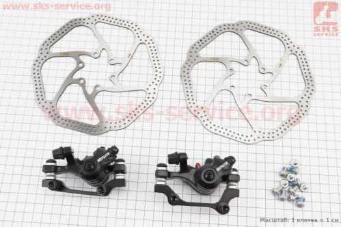 Гальмо Disk-brake переднє (F160/R140мм)+заднє (F180/R160мм), диски 160мм, кріпл. 6 болтів, чорні