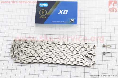 Цепь приводная 1/2х3/32х116L 8 скоростей, серебристая X8