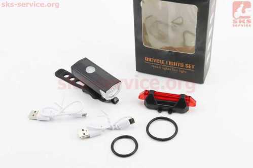 Фонарь передний 300 lumen+задний 15 lumen, Li-ion 3.7V 330mAh зарядка от USB, влагозащитные к-кт, CYGM-2218