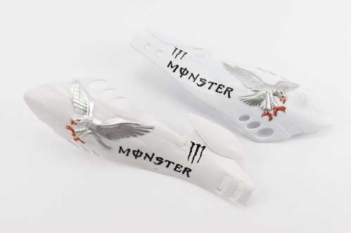 УЦЕНКА РАЗНОЕ Защита для рук лев., прав. к-кт 2шт "MONSTER ENERGY" БЕЛЫЙ тип2 ( нет креплений, царапины на пластику, см. фото)