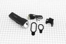 Ліхтар передній 1 діод 110 lumen, Li-ion 3.7V 1300mAh зарядка від USB, вологозахисний, чорний JY-7057 Заводской стандарт OEM