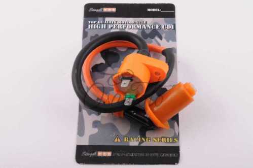 Катушка зажигания (тюнинг) 4T GY6 50-150, Honda DIO (оранжевая, +насвечник) STAGE-9