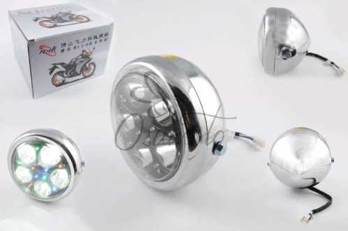 Фара светодиодная круглая (крепеж 165mm, многоцветная подсветка, металл) Feili