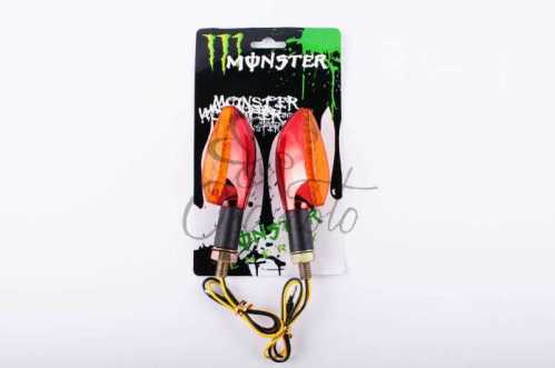 Повороты светодиодные (пара) стреловидные (красные, желтое стекло, 11 диодов) MONSTER ENERGY