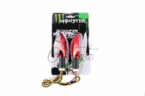 Повороты светодиодные (пара) стреловидные (красные, прозрачные, 11 диодов) MONSTER ENERGY