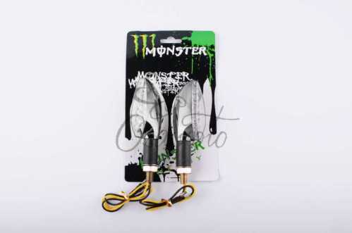 Повороты светодиодные (пара) стреловидные (серебристые, прозрачные, 11 диодов) MONSTER ENERGY