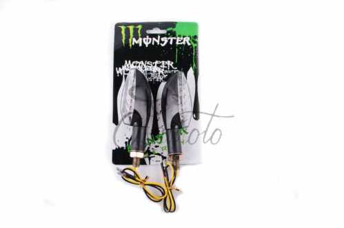 Повороты светодиодные (пара) стреловидные (черные, прозрачные, 11 диодов) MONSTER ENERGY