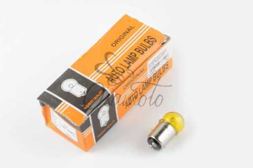 Лампа S25 (двухконтактная) 12V 10W/5W (стоп, габарит) (желтая) ORANGE BOX