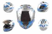 Шлем-интеграл (mod:B-500) (size:L, бело-синий, зеркальный визор, DARK ANGEL) BEON