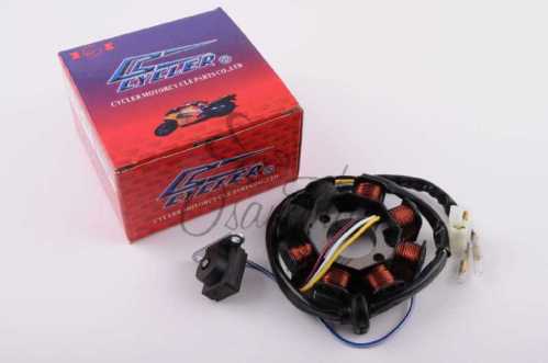 Статор генератора 4T GY6 50 (6+2 катушек, 4 контакта) CYCLER
