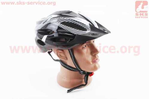 Шлем велосипедный L (54-62 см) съёмный козырёк, 21 вент. отверстий, системы регулировки по размеру Divider и Run System SRS, чёрно-белый