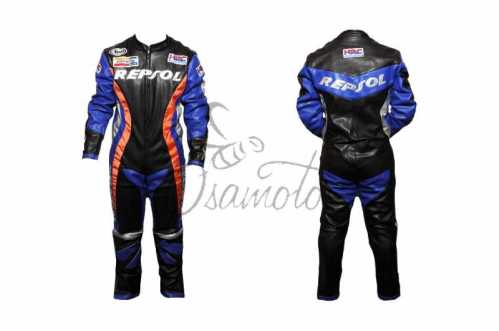 Комбинезон кожзам (size:XXL, черно-синий, Honda REPSOL)