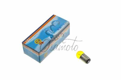 Лампа S25 (двухконтактная) 12V 10W/5W (стоп, габарит) (желтая) TOPCROWN