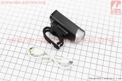 Фонарь передний 1 диод 300 lumen алюминиевый, Li-ion 3.7V 800mAh зарядка от USB, влагозащитный, чёрный RPL-2255