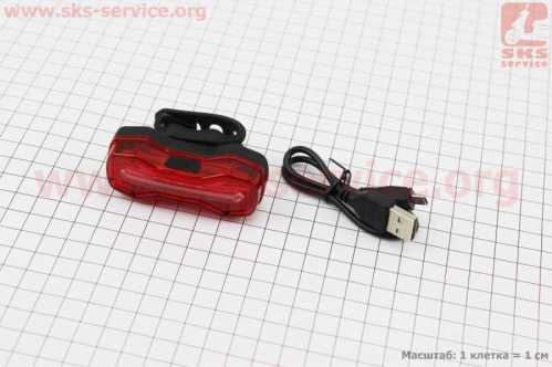 Фонарь задний 16 диодов 100 lumen, Li-ion 3.7V 500mAh зарядка от USB, влагозащитный, DMFL-526