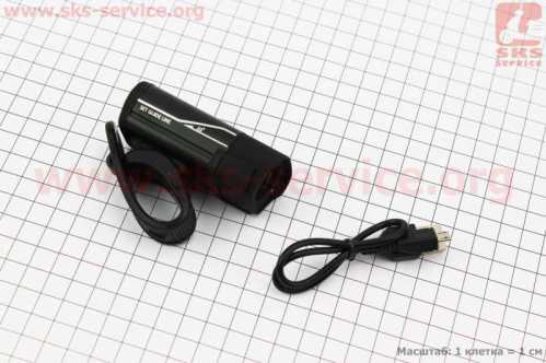 Фонарь передний 1 диод алюминиевый, Li-ion 3.7V 850mAh зарядка от USB, влагозащитный, чёрный HYD-018