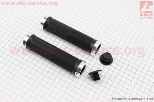 Ручки руля 130мм с зажимом Lock-On с двух сторон, чёрно-серебристые FL-426