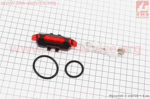 Фонарь задний 5 диодов 15 lumen, Li-ion 3.7V 330mAh зарядка от USB, влагозащитный, BS-216/DС-918