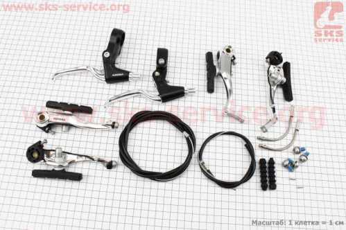 Тормоз V-brake 103мм (2 колеса) с ручками, тросами, алюминиевый, HJ-620A6/HJ-296ADV
